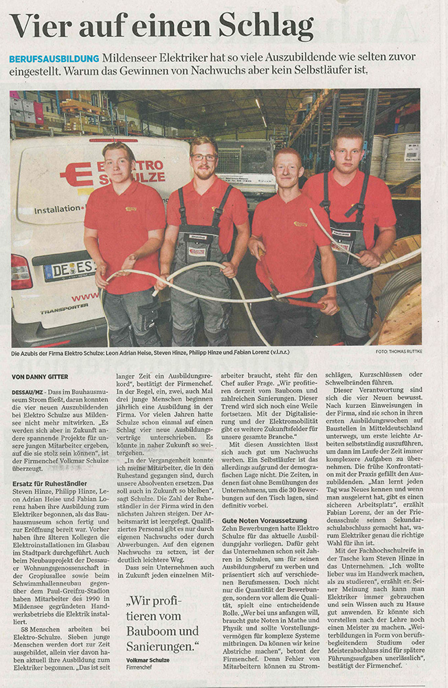 Schulze Dessau Artikel Lehrlinge